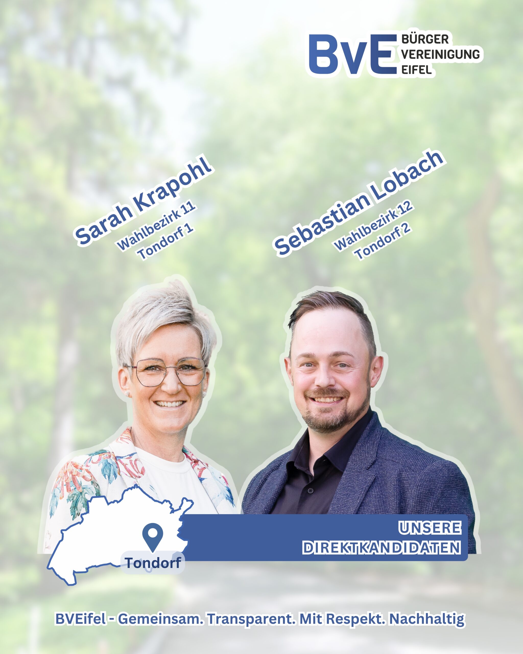 Direktkandidaten und Ortsvorsteherkandidat Tondorf – Sarah Krapohl, Sebastian Lobach und Simon Jung